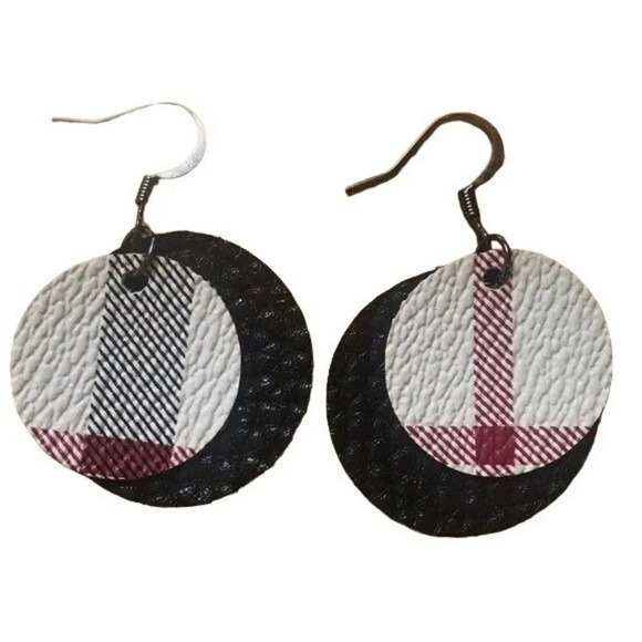 Plaid Print Circle Drop Earrings Fashion Jewelry for Women - Picture 1 of 6